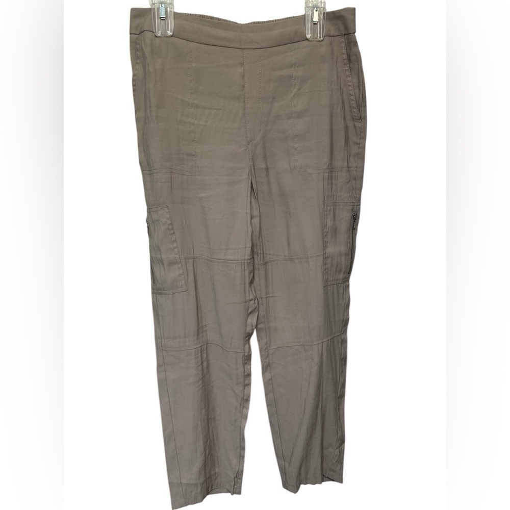Chico’s khaki cargo flat front pull on pants